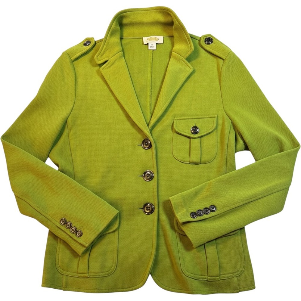 Talbots Lime Green Cotton Knit Military Blazer Jacket Epaulettes Women's Medium